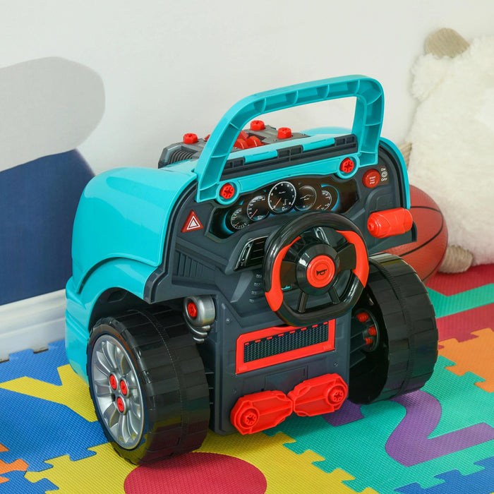Educational Take-Apart Truck Engine Playset - Interactive Service Station Toy with Steering Wheel for Kids - Ideal Learning Tool for 3-5 Year Olds, Teal Green