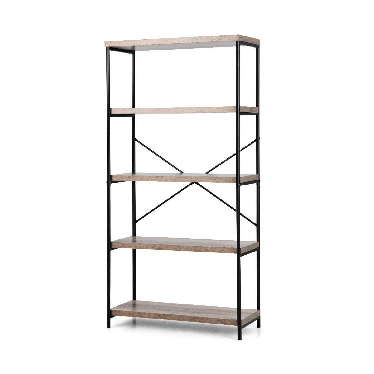 Grey Wooden 5-Tier Freestanding Bookshelf - Stylish and Spacious Storage Solution - Ideal for Organizing Your Books and Displaying Decor Items
