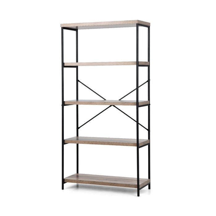 Grey Wooden 5-Tier Freestanding Bookshelf - Stylish and Spacious Storage Solution - Ideal for Organizing Your Books and Displaying Decor Items