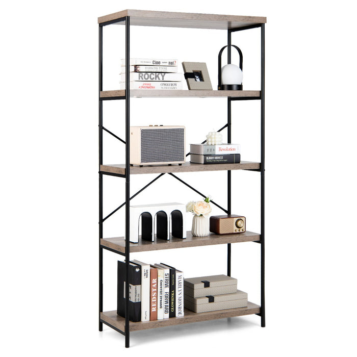 Grey Wooden 5-Tier Freestanding Bookshelf - Stylish and Spacious Storage Solution - Ideal for Organizing Your Books and Displaying Decor Items
