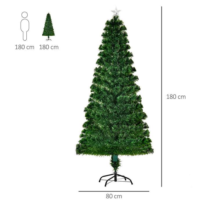6ft Pre-Lit Fiber Optic Holiday Tree with Star Topper - LED Illuminated Christmas Tree, 220 Branches, Solid Metal Stand - Festive Decor for Home and Office