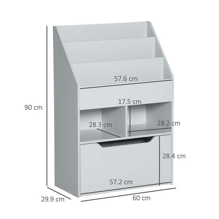 Children's Multipurpose Bookshelf with Drawer - Mobile Toy Storage Organizer and Bookcase for Kids - Ideal for Bedroom or Playroom in Stylish Grey