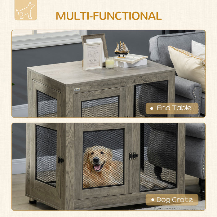 Two-in-One Large Canine Habitat - Dual-Door Dog Crate with Comfy Cushion - Multipurpose Pet Enclosure & Stylish Living Room Furniture