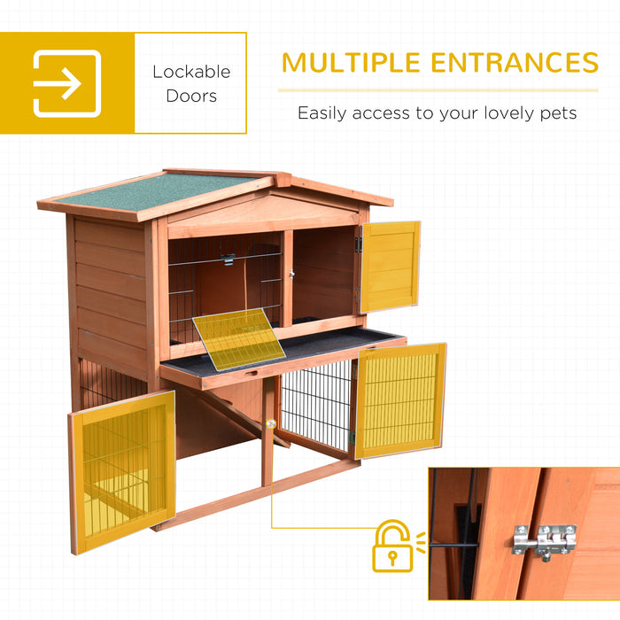 Wooden 2-Tier Animal Hutch - Rabbit & Guinea Pig Cage with Ramp, Slide-Out Tray, Indoor/Outdoor Use - Perfect for Small Pet Comfort and Easy Maintenance 100.5 x 55 x 101 cm