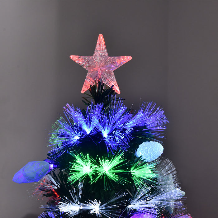 Pre-Lit 5FT Artificial Christmas Tree with Fiber Optic Ornaments - Star-Topped LED Lights for Festive Glow - Ideal Holiday Décor for Home or Office