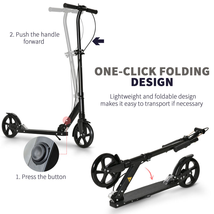 Folding Kick Scooter with One-Click Operation - Adjustable Handlebar, Kickstand, Dual Brakes, Shock Absorption, for Ages 14+ - Quick Fold Design for Teens and Adults
