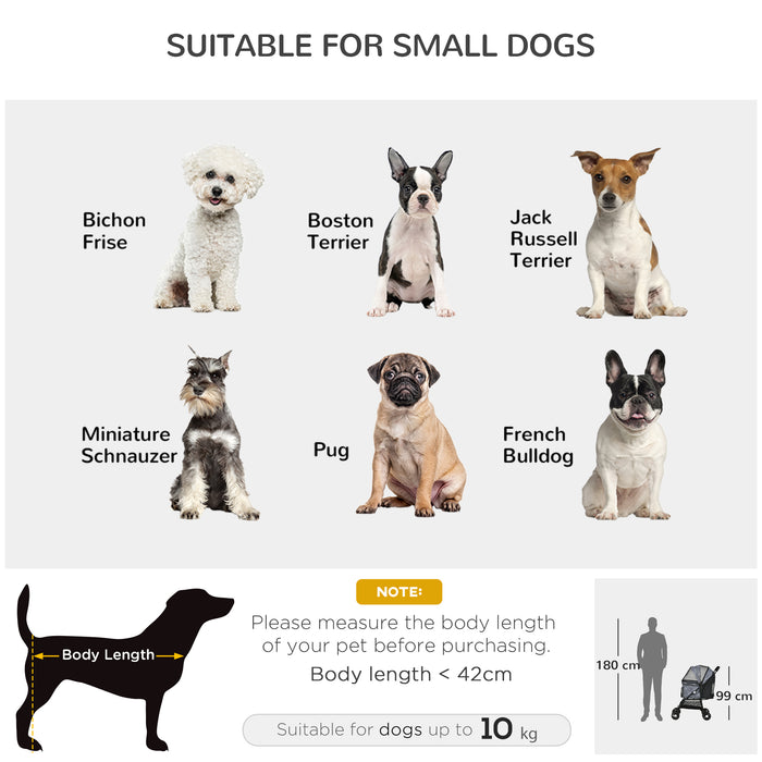 Foldable Pet Stroller for XS & S Pets - Dog & Cat Travel Pushchair with Brake Canopy & Universal Wheels - Portable Carrier for Safe Pet Outings, Grey