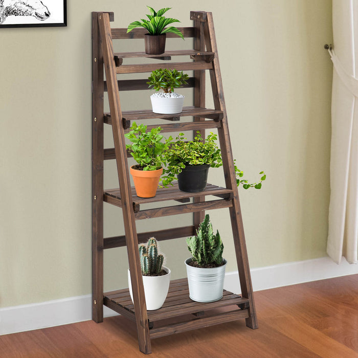 4-Tier Foldable Wooden Plant Shelf - Space-Saving Indoor/Outdoor Stand for Multiple Plant Pots - Ideal for Home & Garden Display, 45x35x108cm