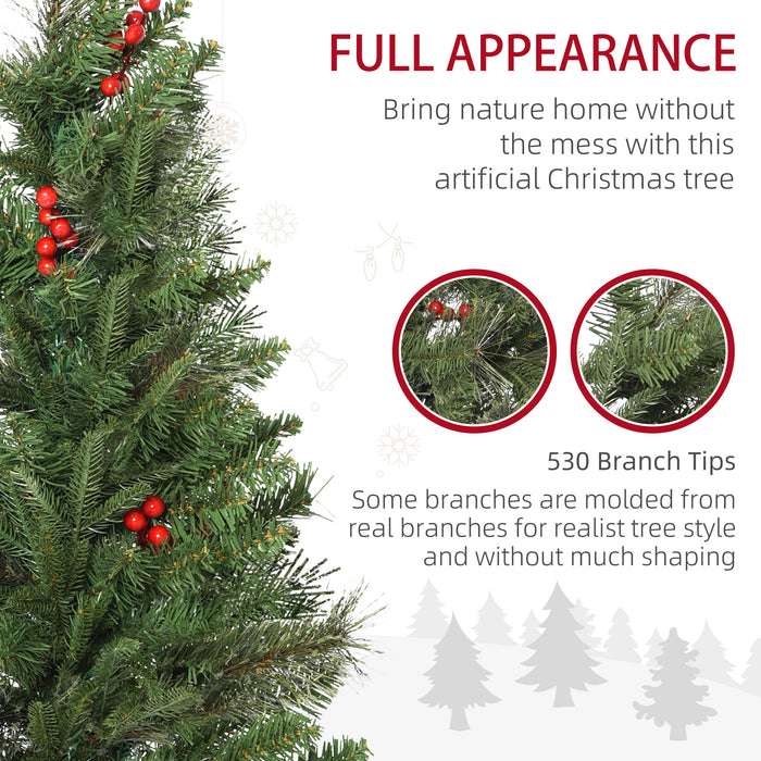 Slim Artificial Christmas Tree with Lifelike Foliage - Red Berry Accents & Hassle-Free Auto Open Design - Perfect for Festive Holiday Decor