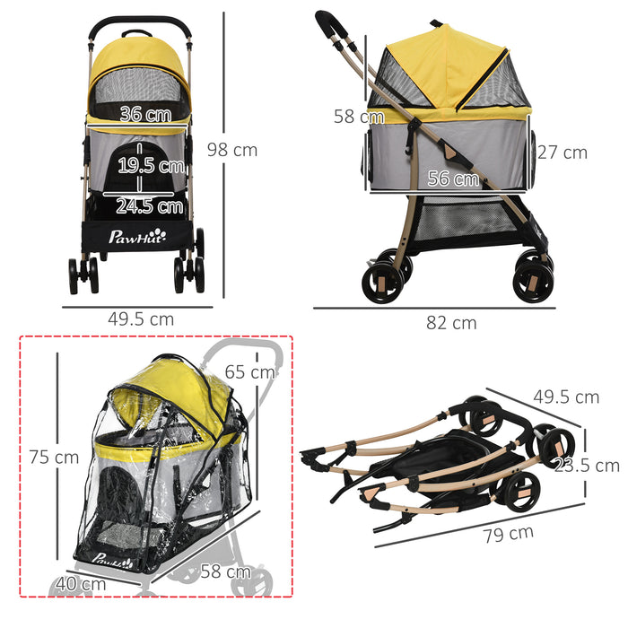 3-in-1 Detachable Pet Stroller with Rain Cover - Cat Dog Pushchair, Foldable Carrier, Universal Wheels, Brake System & Canopy Basket - Ideal for Travel & Outdoor Comfort for Small Animals