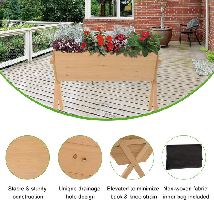 Raised Wooden Planter - Elevated Garden Bed for Vegetables and Flowers, Includes Protective Liner - Ideal for Patio, Deck, or Balcony Gardening, 100cm x 70cm x 80cm