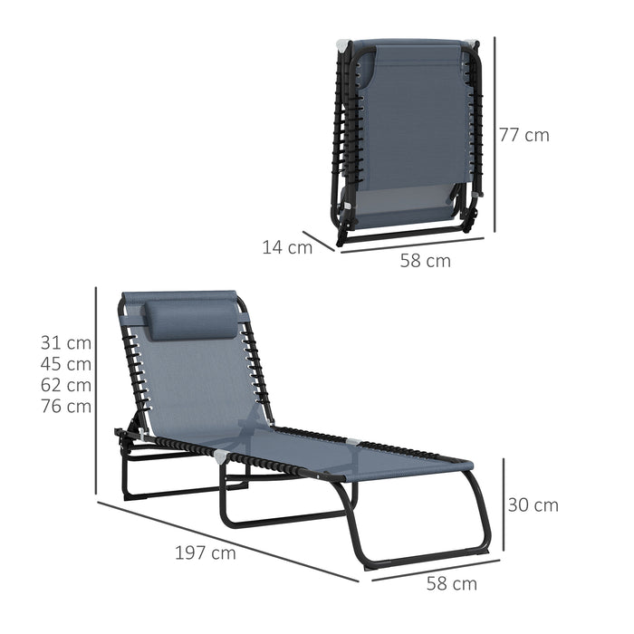 Folding Sun Lounger Set of 2 - Beach Chaise Chair with 4-Position Adjustable Backrest, Grey - Ideal for Garden, Camping & Relaxation