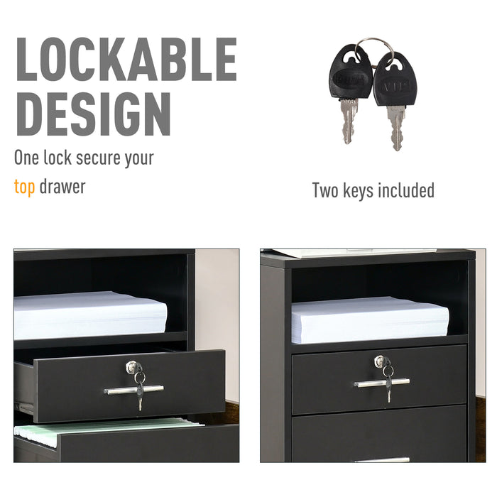 Lockable Mobile File Cabinet - Versatile Storage Cupboard for Home Office, Bedroom, and Living Room, 39.5x40x60 cm - Secure Filing Solution in Sleek Black Design