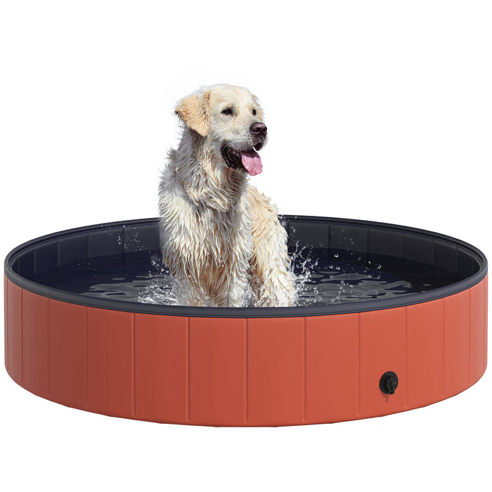 Extra Large Pet Swimming Pool, 140cm Diameter & 30cm Depth - Durable Foldable Dog Paddling Pool in Red - Ideal for Pets Cooling Off in Summer Heat