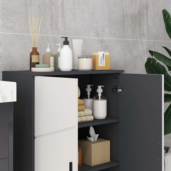 Small Bathroom Storage Cabinet - Dual-Door Cupboard with 2 Adjustable Shelves & Soft Close Feature, Grey - Space-Saving Organizer for Toiletries and Linens
