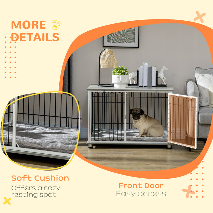 Indoor Dog Kennel End Table with Cushion - Lockable Door & Washable Pad for Pets - Stylish Furniture Crate for Small to Medium Dogs