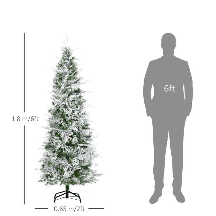 Realistic Cypress Branches Flocked Artificial Christmas Tree - Easy Auto Open Design, Pencil Slim Profile - Ideal for Festive Holiday Decor in Tight Spaces