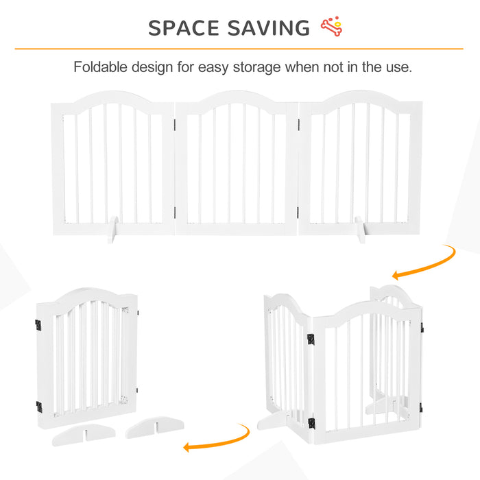 Foldable Wooden Dog Gate with Support Feet - Small Sized Stepover Pet Barrier Panel - Freestanding Safety Solution for House Doorways and Stairs, White