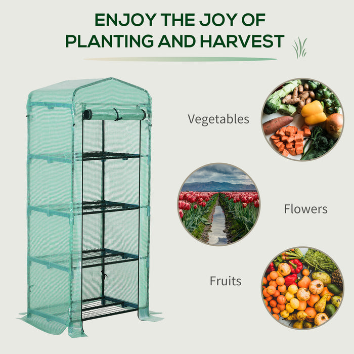 Compact 4-Tier Greenhouse with Metal Frame - Portable Plant Growth Shelter with PE Cover, 160x70x50 cm - Ideal for Small Gardens and Balconies