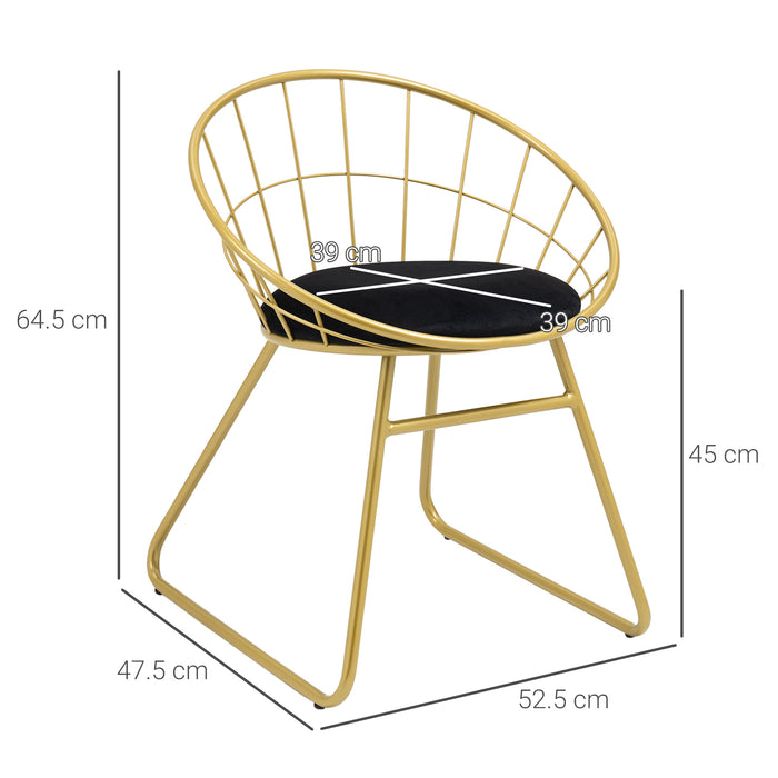 Metal Wire Dining Chair Duo - Velvet Cushion & Round Back Design with Durable Steel Frame - Elegant Seating for Living Room & Bedroom, Gold Finish