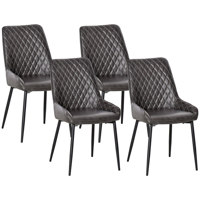 Retro Dining Chair 4-Pack - Grey PU Leather Upholstery with Sturdy Metal Legs - Stylish Side Chairs for Kitchen and Living Room Comfort