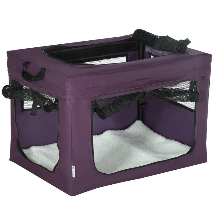 Foldable Pet Carrier for Miniature Dogs and Cats - Spacious 60x42x42cm Lightweight Portable Dog Bag, Purple - Ideal for Travel and Pet Comfort