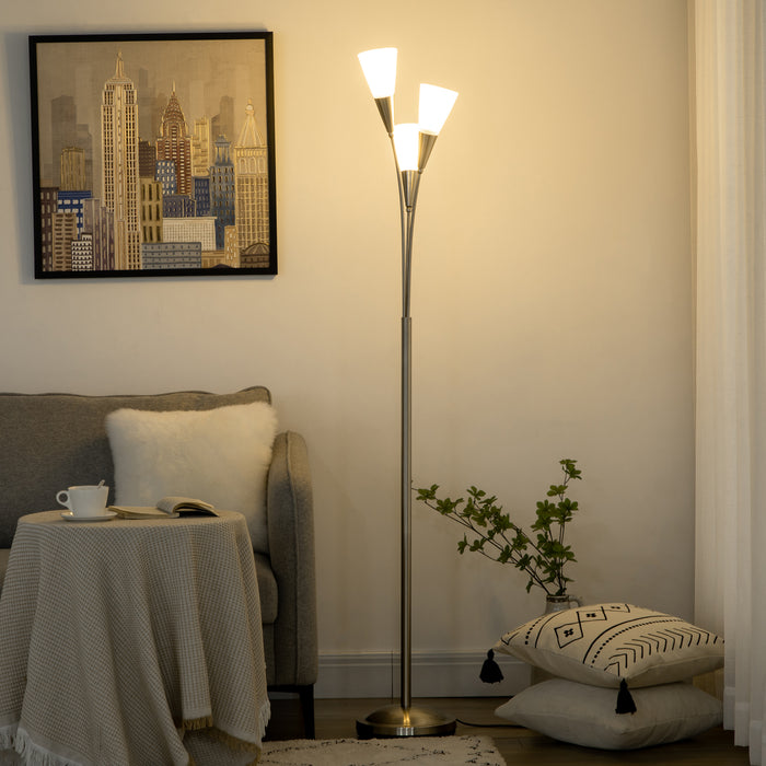 Modern 3-Light Floor Lamp with Steel Base - Upright Standing Lighting Fixture for Living Room and Bedroom - Chic Silver Finish, Adds Ambiance & Style (Bulb Not Included)