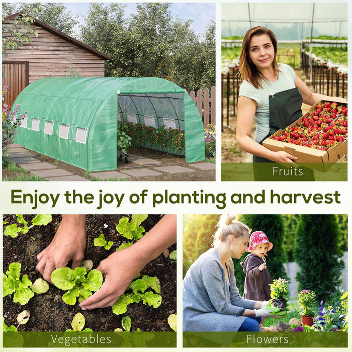 Polytunnel Walk-in Greenhouse - Sturdy Grow House Tent with Roll-up Sidewalls, Zipped Entrance, 12 Ventilated Windows - Spacious 6x3x2m for Plant Protection & Optimized Growth