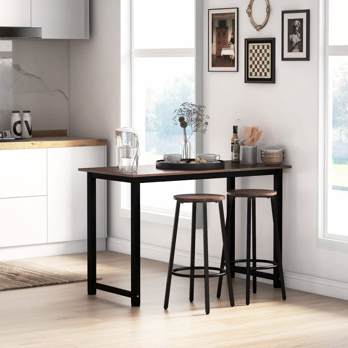 Set of 2 Industrial Bar Chairs with Steel Legs - Rustic Brown Stools with Round Footrest for Dining & Kitchen - Perfect for Home Bar and Entertaining Spaces