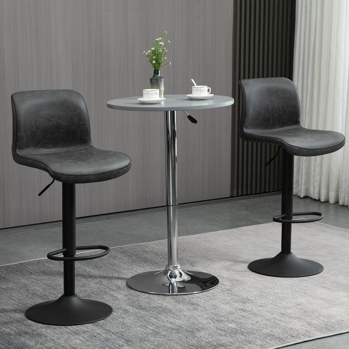Adjustable Leather Bar Stools, Set of 2 - Swivel Seat with Height Adjustment and Footrest, Grey - Ideal for Kitchen, Breakfast Bars, and Home Entertainment Areas