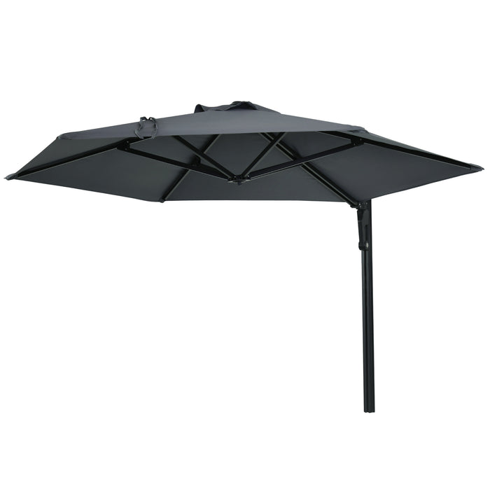 Wall Mounted Parasol with Rotatable Canopy - Easy Push, 180° Adjustable Outdoor Umbrella for Patio - Ideal for Porch, Deck, and Garden Shade, 250cm, Dark Grey
