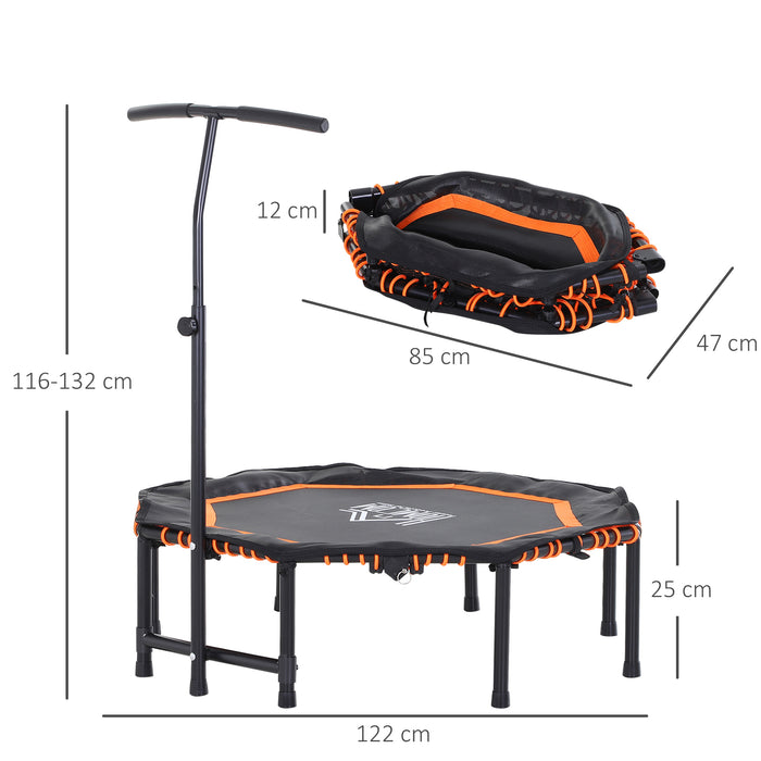 48" Octagonal Mini Trampoline Rebounder - Foldable Indoor/Outdoor Bouncer with Adjustable Handle - Ideal for Fitness & Fun for Kids and Adults, Orange