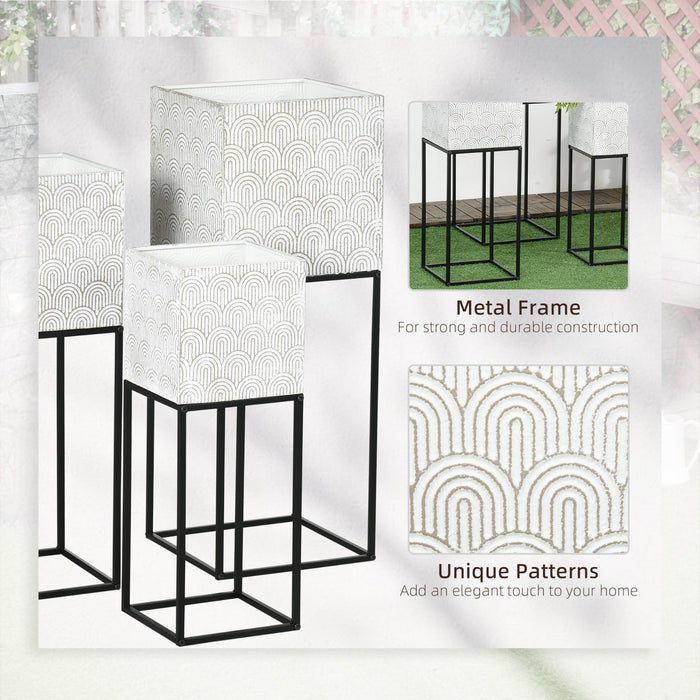 Decorative Square Metal Plant Stand Trio with Legs - Stylish Indoor Planters for Flowers and Greenery - Enhance Living Room and Bedroom Ambience