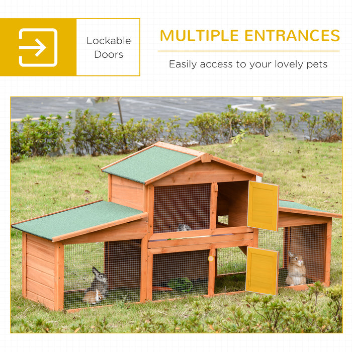 Deluxe XXL Fir Wood Hutch - 2-Tier Spacious Enclosure for Small Animals - Ideal Home for Rabbits, Guinea Pigs, and Hamsters in Natural Wood Tone