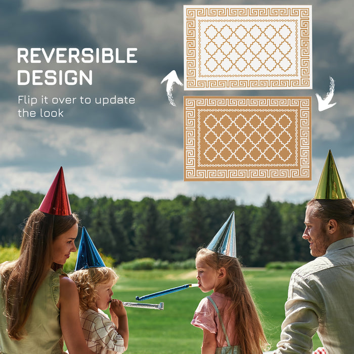 Reversible Outdoor RV Mat - Brown/Cream Plastic Straw Rug 182x274cm with Carry Bag - Durable and Easy-Clean for Camping, Patio, Garden