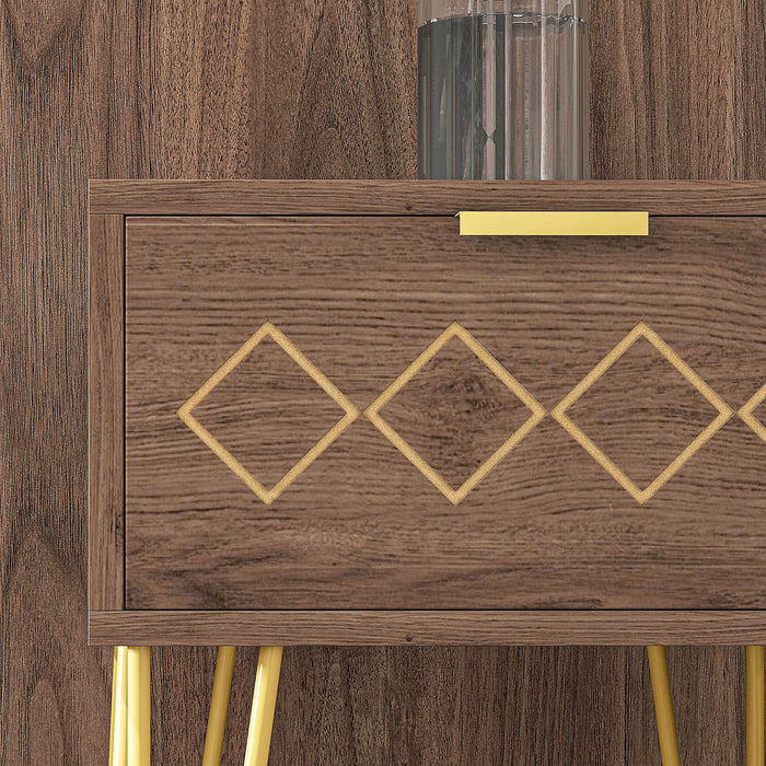 Wooden Nightstand with Storage Drawer - Modern Bedside Table & Sofa Side Table with Gold Tone Metal Legs - Ideal for Living Room and Bedroom Organization