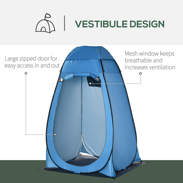 Portable Pop-Up Camping Shower Tent - Outdoor Privacy Shelter for Changing, Dressing, Bathing - Includes Storage Room and Carrying Bag for Hikers, Blue