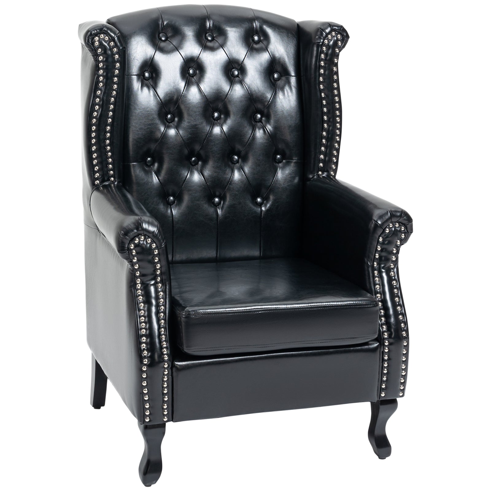 Tufted Wingback Accent Chair - Chesterfield Style Armchair with Nailhead Trim - Elegant Seating for Living Room or Bedroom, Black