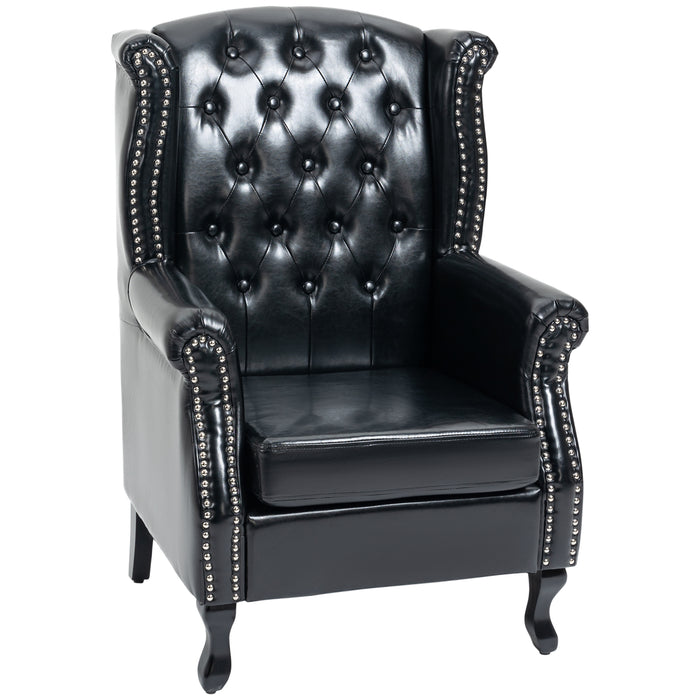 Tufted Wingback Accent Chair - Chesterfield Style Armchair with Nailhead Trim - Elegant Seating for Living Room or Bedroom, Black