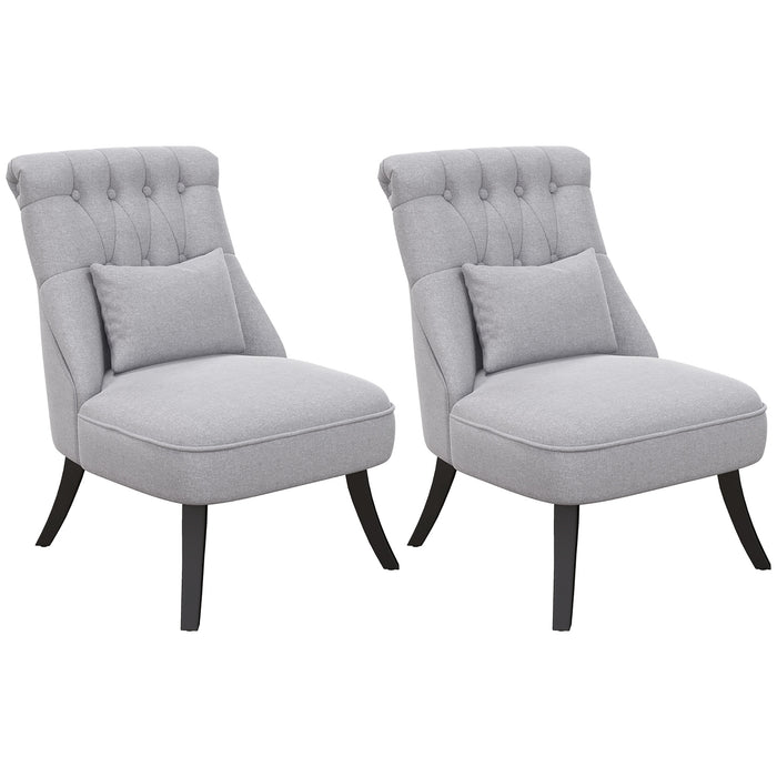 Fabric Upholstered Single Sofa Dining Chairs - Comfortable Tub Chair with Pillow and Solid Wood Legs - Set of 2 for Home Living Room Elegance, Grey