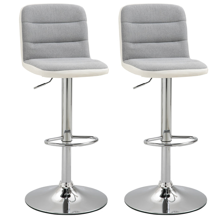 Set of 2 Armless Light Grey Bar Chairs - Adjustable Height with Upholstered Swivel Seats - Ideal for Home Bar or Kitchen Counter Seating