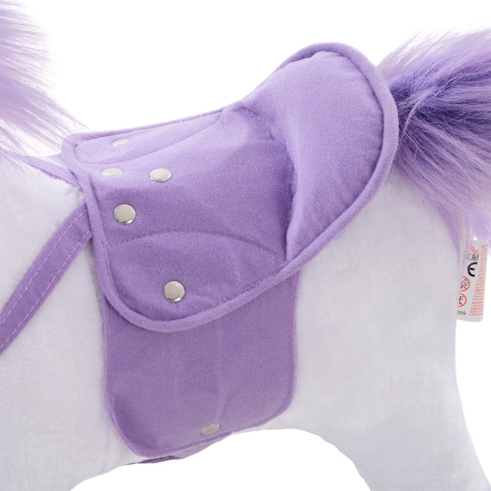Sit-On Unicorn Horse with Neigh Sound Button - Plush Toy with Safe Seat and Handlebar on a Durable Wood Frame - Ideal for Kids' Imaginative Play