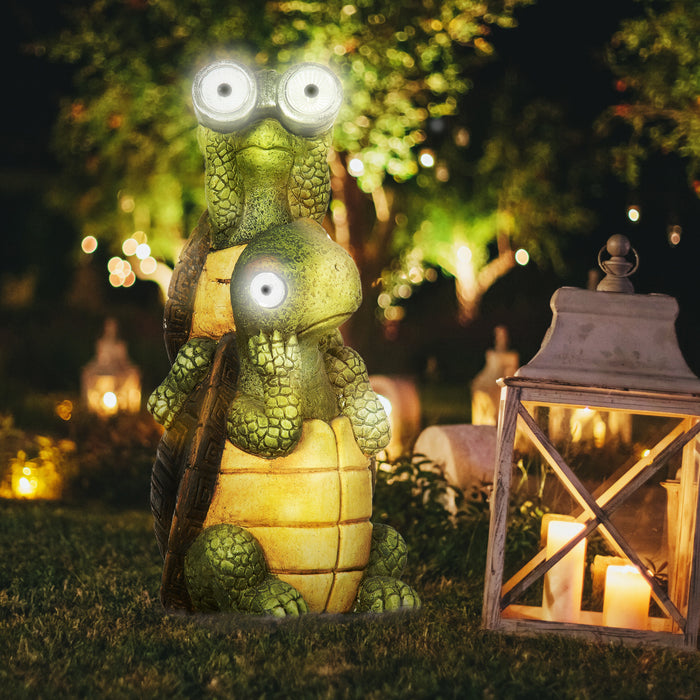 Vivid 2 Tortoises Statue with Solar LED - Garden Decorative Sculpture, Outdoor Art for Porch & Lawn - Eco-Friendly Illumination, Home Adornment