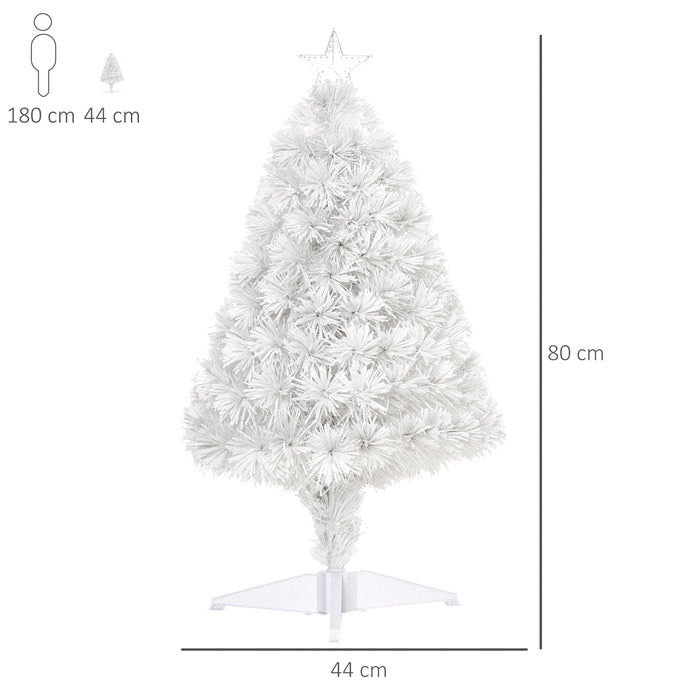 Prelit 2.5FT Artificial Tabletop Christmas Tree - Fiber Optic Lights & White Holiday Decor - Perfect for Home & Office Desk Decoration