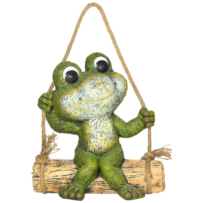 Vivid Frog on Swing Hanging Garden Statue - Artistic Outdoor Sculpture in Green - Charming Home Decor and Garden Enhancement