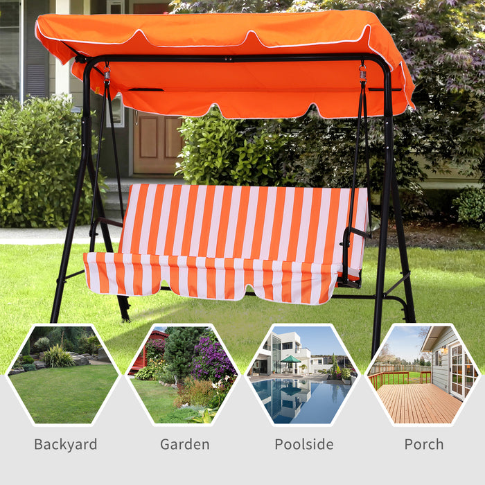 Heavy-Duty 3-Seater Canopy Swing Chair - Garden Rocking Bench with Metal Frame and Orange Top Roof - Ideal Outdoor Patio Furniture for Relaxation