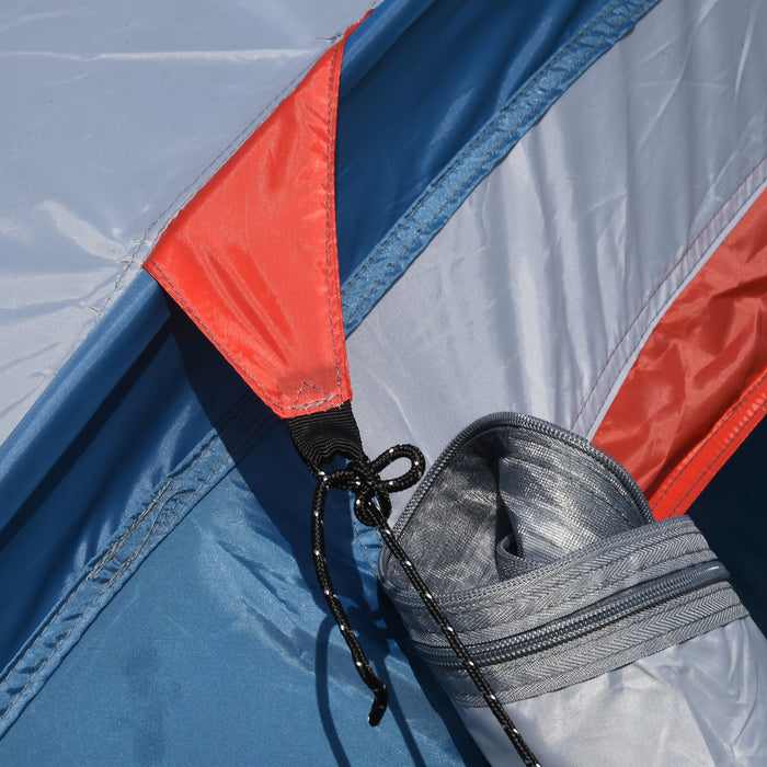 Dome Camping Tent for 3-4 Persons - 2-Room Structure with Dual Entrances, UV-Resistant and Portable - Ideal for Fishing & Hiking Adventures, Blue