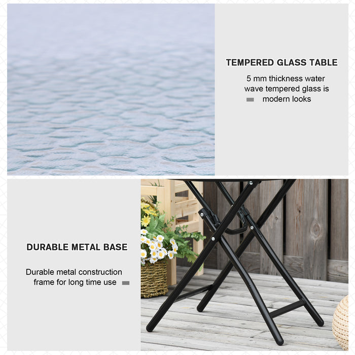 Foldable Glass-Top Garden Table - Round, Durable Patio Table with Safety Buckle - Ideal for Outdoor & Indoor Use