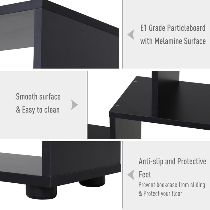 Freestanding 8-Tier Bookcase with Melamine Surface - Modern Black Home Display Storage Unit with Anti-Tipping Foot Pads - Ideal for Organized Book Lovers and Display Enthusiasts