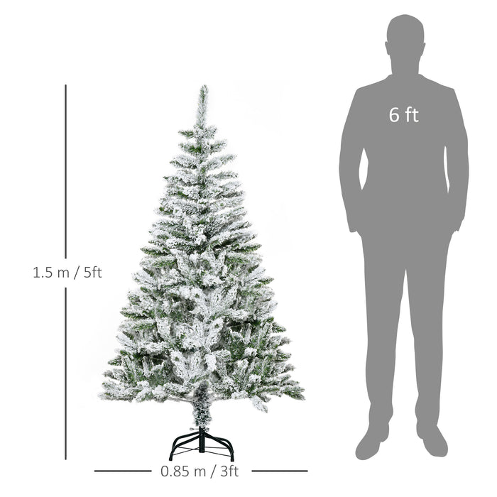 Snow Flocked Artificial Christmas Tree - 5 Ft Xmas Pine with 358 Realistic Branches & Steel Base - Ideal for Festive Holiday Decor & Easy Assembly